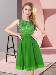 Green Chiffon Backless Dama Dress Sleeveless Mini Length Beading and Appliques