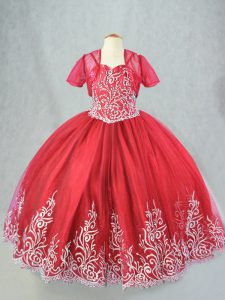 Adorable Sleeveless Beading and Embroidery Lace Up Kids Formal Wear