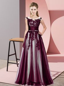 Extravagant Tulle Sleeveless Floor Length Damas Dress and Beading and Lace