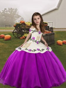 Embroidery Child Pageant Dress Purple Lace Up Sleeveless Floor Length