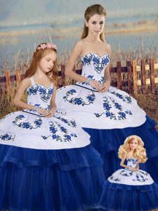 Royal Blue Quinceanera Dresses Military Ball and Sweet 16 and Quinceanera with Embroidery and Bowknot Sweetheart Sleeveless Lace Up