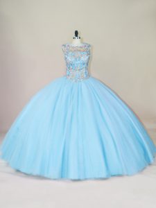 Tulle Sleeveless Floor Length Quinceanera Gowns and Beading