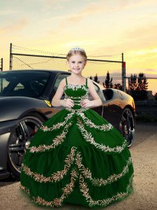 Floor Length Dark Green Kids Formal Wear Straps Sleeveless Lace Up