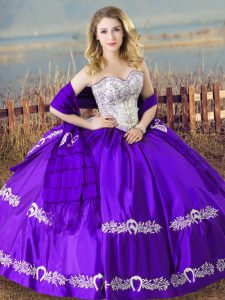 Sweetheart Sleeveless Lace Up 15 Quinceanera Dress Eggplant Purple Satin