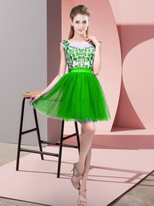 Green A-line Tulle Bateau Sleeveless Lace Mini Length Zipper Quinceanera Court of Honor Dress