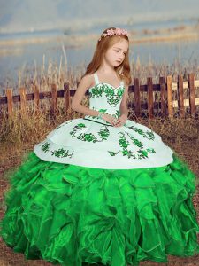 Graceful Floor Length Green Pageant Dress Straps Sleeveless Lace Up