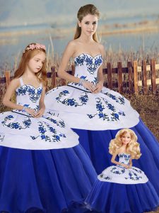 Enchanting Royal Blue Lace Up Quinceanera Dresses Embroidery and Bowknot Sleeveless Floor Length