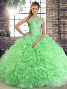 Pretty Green Scoop Neckline Beading Quinceanera Dress Sleeveless Lace Up