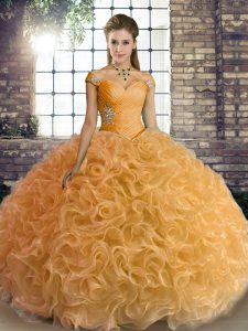 Gold Lace Up Sweet 16 Quinceanera Dress Beading Sleeveless Floor Length
