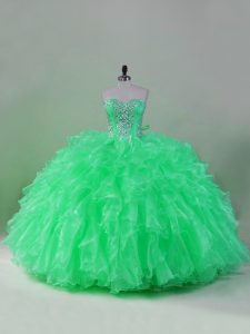Great Green Sleeveless Organza Lace Up 15th Birthday Dress for Sweet 16 and Quinceanera