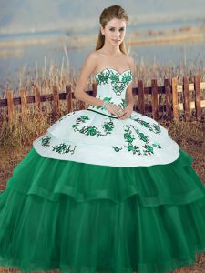 Stylish Green Ball Gowns Sweetheart Sleeveless Tulle Floor Length Lace Up Embroidery and Bowknot Quinceanera Gowns