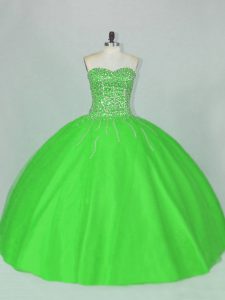 Fine Green Sleeveless Floor Length Beading Lace Up Quinceanera Dress