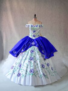 Cheap Blue And White Sleeveless Organza Lace Up Sweet 16 Quinceanera Dress for Sweet 16 and Quinceanera