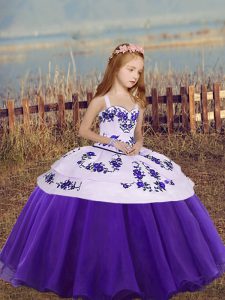 Ball Gowns Little Girls Pageant Dress Wholesale Eggplant Purple and Purple Straps Organza Sleeveless Floor Length Lace Up