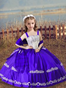 Ball Gowns Little Girl Pageant Dress Purple Straps Satin Sleeveless Floor Length Lace Up