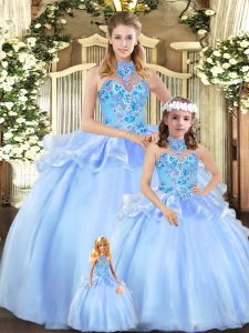 Dazzling Floor Length Ball Gowns Sleeveless Blue Ball Gown Prom Dress Lace Up
