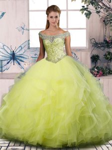 Designer Sleeveless Lace Up Floor Length Beading and Ruffles Sweet 16 Quinceanera Dress