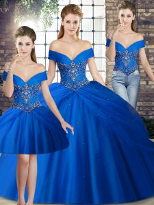 Three Pieces Sleeveless Royal Blue 15th Birthday Dress Brush Train Lace Up