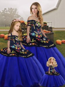 Spectacular Royal Blue Tulle Lace Up Quinceanera Gown Sleeveless Floor Length Embroidery