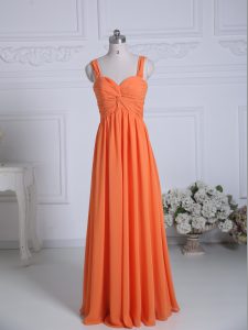 Admirable Ruching Vestidos de Damas Orange Zipper Sleeveless Floor Length