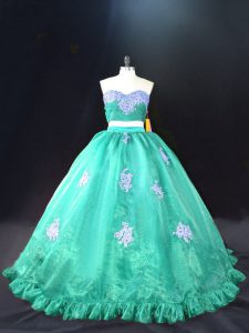 Pretty Turquoise Sleeveless Organza Zipper Sweet 16 Dresses for Sweet 16 and Quinceanera