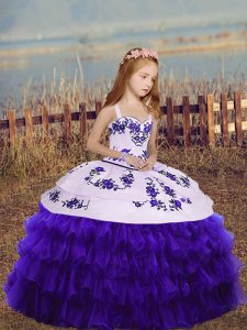 Organza Sleeveless Floor Length Child Pageant Dress and Embroidery and Ruffled Layers