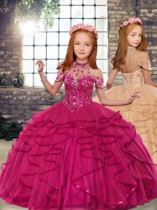 Sleeveless Lace Up Floor Length Beading and Ruffles Pageant Dress for Teens