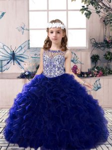 Top Selling Organza Sleeveless Floor Length Little Girls Pageant Dress and Beading and Ruffles