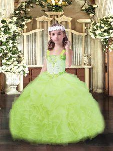 Low Price Yellow Green Ball Gowns Beading and Ruffles and Pick Ups Pageant Gowns For Girls Lace Up Organza Sleeveless Floor Length