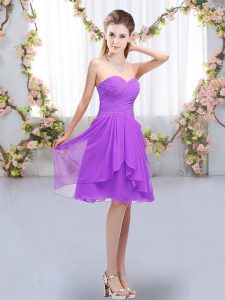 Decent Chiffon Sweetheart Sleeveless Lace Up Ruffles and Ruching Quinceanera Court Dresses in Lavender