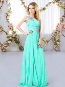 Beauteous Aqua Blue Sleeveless Beading Floor Length Dama Dress