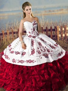 Exceptional Ball Gowns Vestidos de Quinceanera Red Sweetheart Organza Sleeveless Floor Length Lace Up