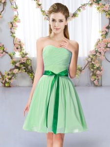 Apple Green Sleeveless Chiffon Lace Up Dama Dress for Quinceanera for Wedding Party