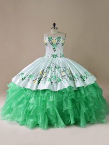Modern Green Sweetheart Neckline Embroidery Ball Gown Prom Dress Sleeveless Lace Up