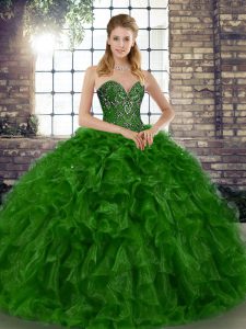 On Sale Green Lace Up 15 Quinceanera Dress Beading and Ruffles Sleeveless Floor Length