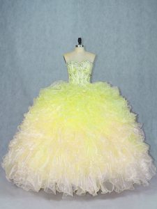 Multi-color Ball Gowns Sweetheart Sleeveless Organza Floor Length Lace Up Beading and Ruffles Quinceanera Gowns
