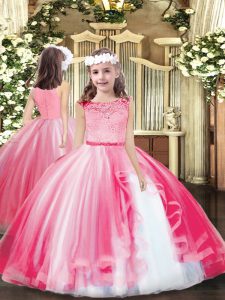 Amazing Pink Little Girls Pageant Dress Party and Sweet 16 and Wedding Party with Lace Scoop Sleeveless Zipper