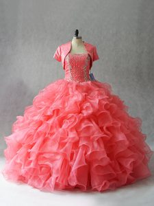 Popular Strapless Sleeveless Organza and Tulle Sweet 16 Quinceanera Dress Beading Lace Up