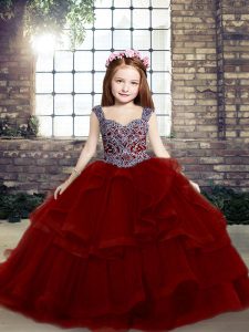 Discount Sleeveless Lace Up Floor Length Beading and Ruffles Little Girl Pageant Dress