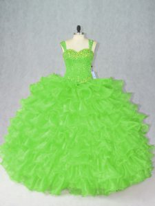 Clearance Organza Sleeveless Floor Length Quinceanera Gown and Beading and Ruffles