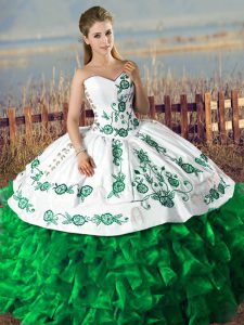 Romantic Dark Green Lace Up Quince Ball Gowns Embroidery and Ruffles