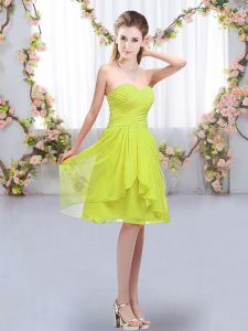 Elegant Yellow Green Empire Sweetheart Sleeveless Chiffon Knee Length Lace Up Ruffles and Ruching Quinceanera Dama Dress
