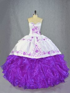 Charming Sleeveless Beading and Ruffles Lace Up 15th Birthday Dress with Purple Brush Train