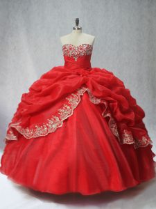 Sweetheart Sleeveless Organza 15 Quinceanera Dress Appliques and Pick Ups Lace Up