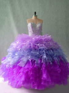 Floor Length Multi-color Sweet 16 Quinceanera Dress Organza Sleeveless Beading and Ruffles
