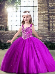 Fuchsia Little Girls Pageant Gowns Party and Military Ball and Wedding Party with Beading Straps Sleeveless Lace Up
