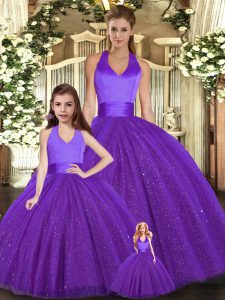 Inexpensive Floor Length Ball Gowns Sleeveless Purple Sweet 16 Dress Lace Up