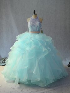 Floor Length Two Pieces Sleeveless Light Blue Sweet 16 Quinceanera Dress Backless