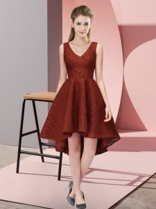 Romantic High Low Rust Red Damas Dress V-neck Sleeveless Zipper