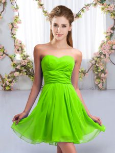 Empire Chiffon Sweetheart Sleeveless Ruching Mini Length Lace Up Dama Dress for Quinceanera